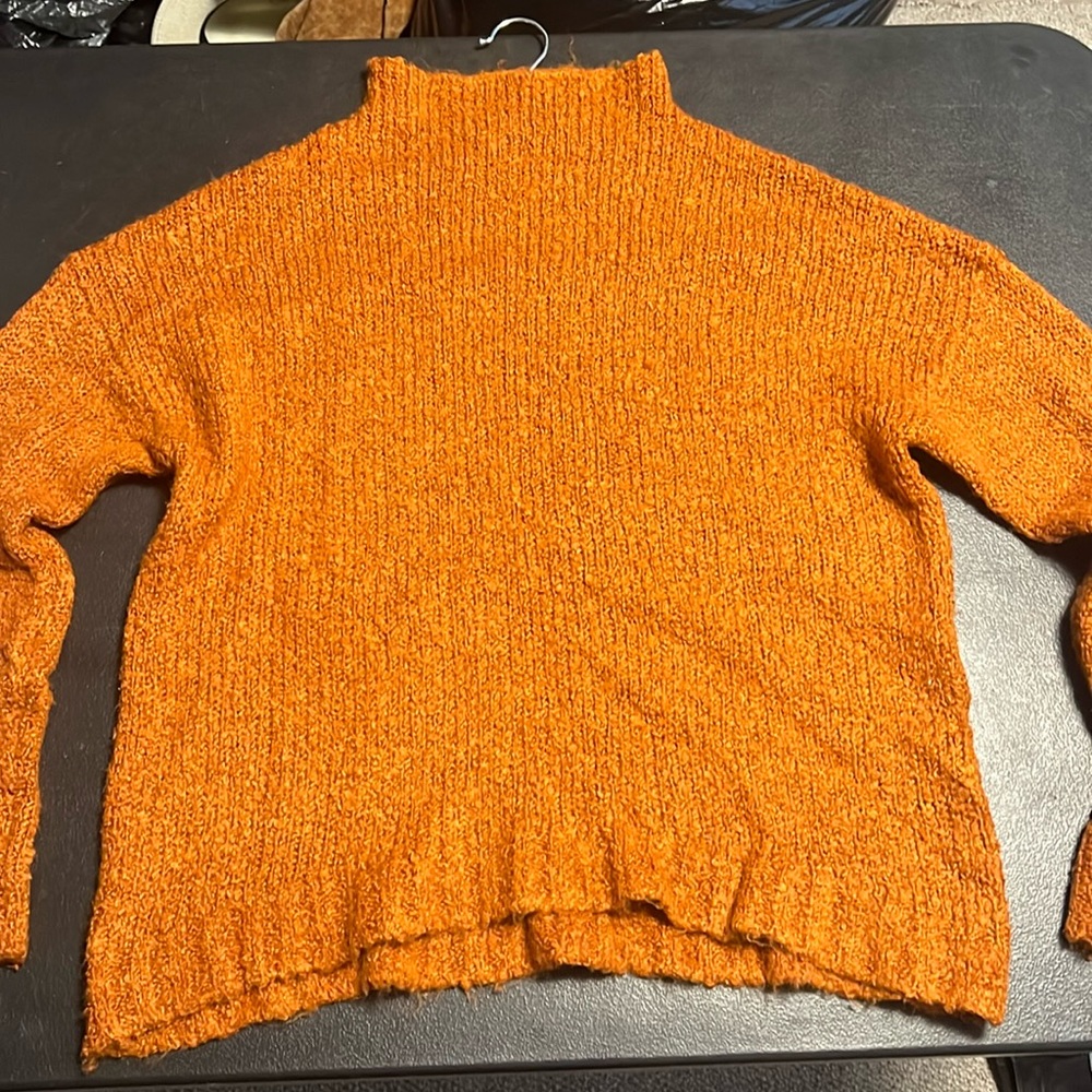 Burnt Orange Mock-neck, Wool Blend Sweater